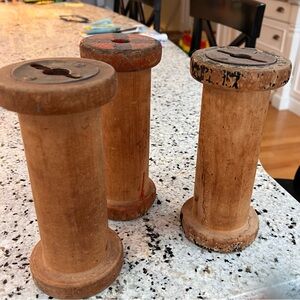 Vintage Wooden Spool Set - Black, Red, and Orange -Pre 1930